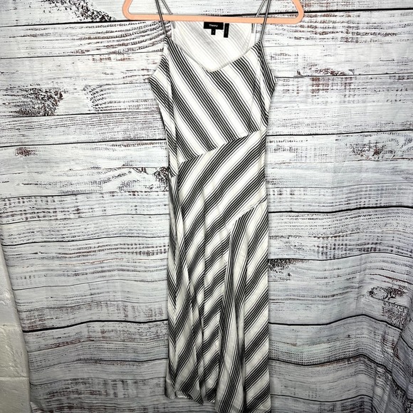 Theory Black & White Spaghetti Strap Striped Summer Athens Dress Silk Blend 2 - Picture 3 of 4
